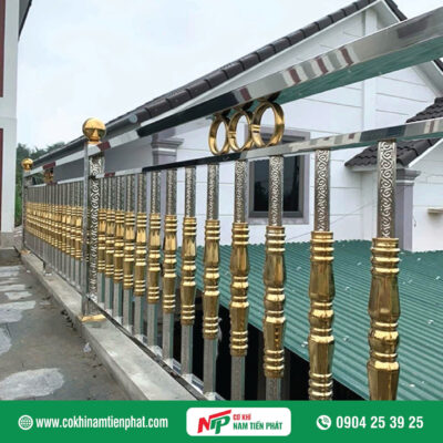 Mẫu lan can inox bông vàng
